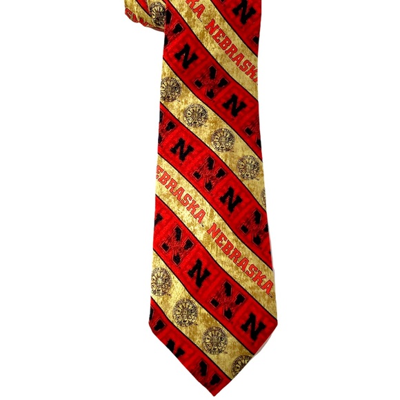 Eagle Neckwear Nebraska University Tie Gold & Red 28” Pure Silk - Picture 1 of 13